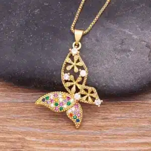 Collier femme papillon doré arc-en-ciel 1