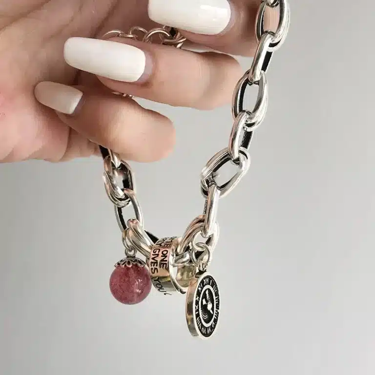 Bracelet pendentifs breloques argent pierre 1