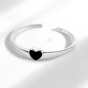 Bracelet femme jonc coeur noir 1