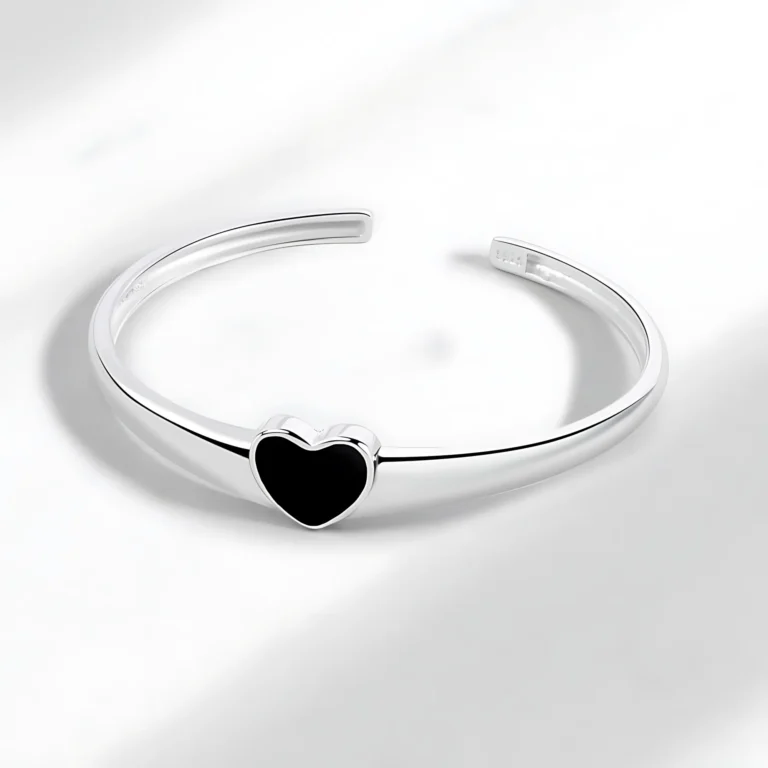 Bracelet femme jonc coeur noir 1