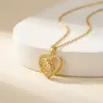 Collier femme pendentif coeur ajouré avec rose 3