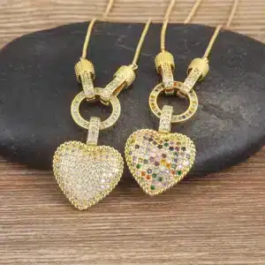 Collier femme coeur mousqueton doré avec strass 1