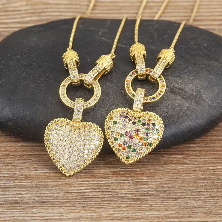 Collier femme coeur mousqueton doré avec strass 1