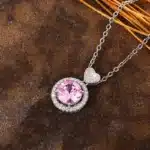 Collier femme pierre rose cœur strass 3