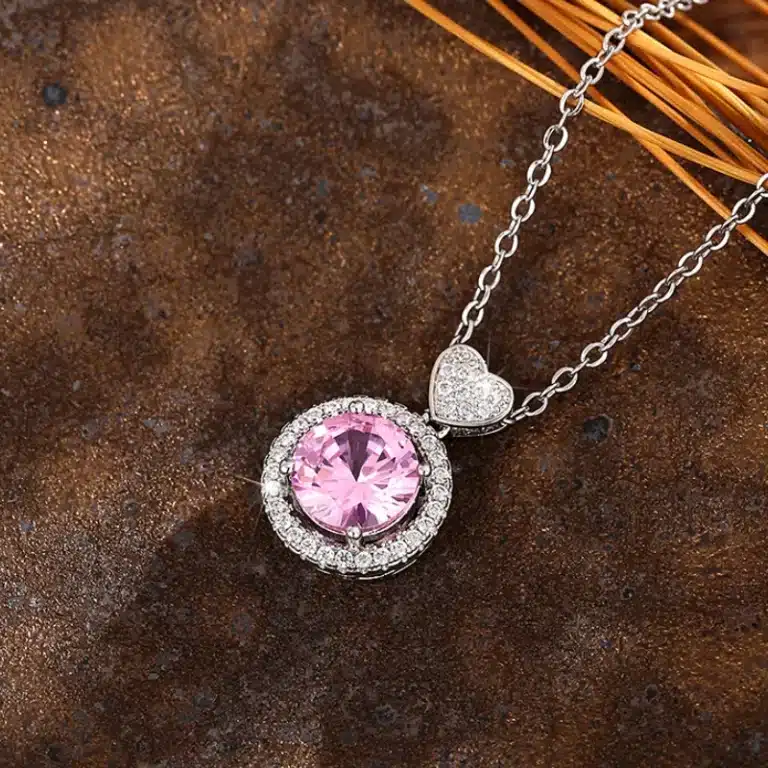 Collier femme pierre rose cœur strass 3