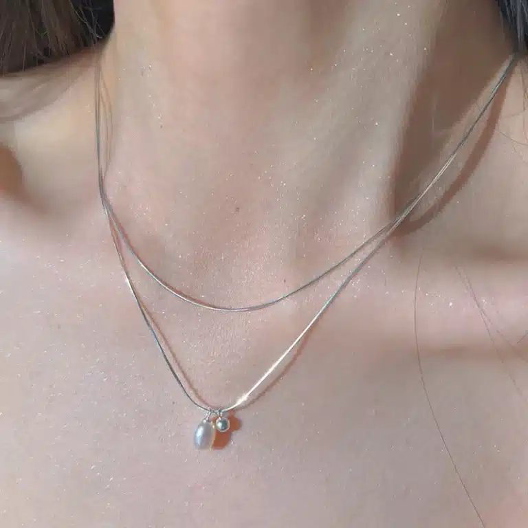 Collier femme double rang perles 1