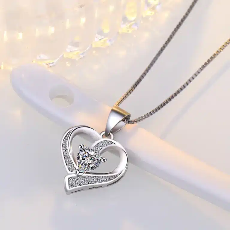 Collier femme coeur brillant strass 4
