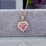 Collier femme cœur rose doré strass 6