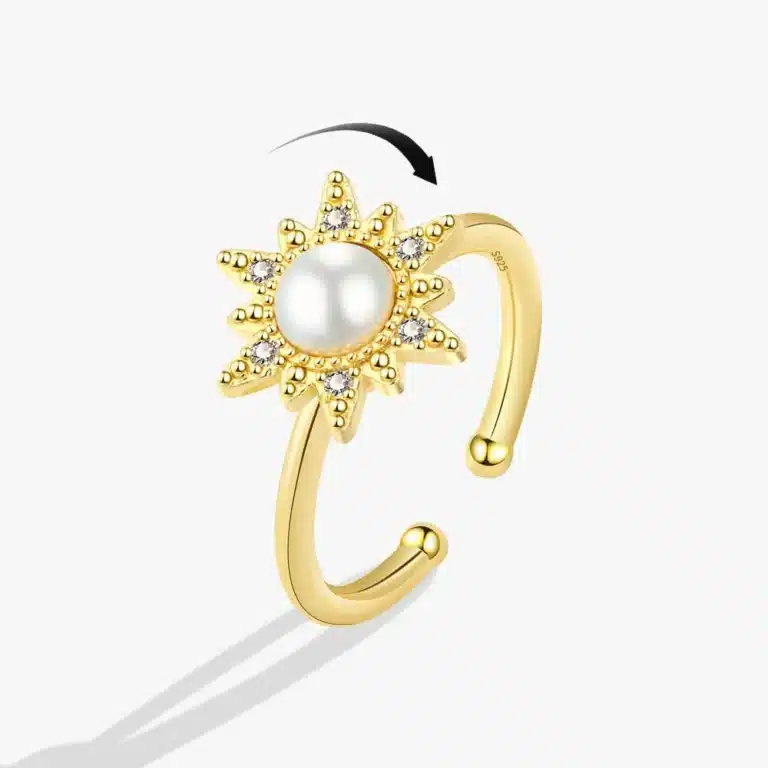 Bague femme anti stress soleil perle 1