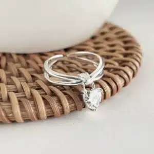 Bague femme pendentif coeur brillant 1