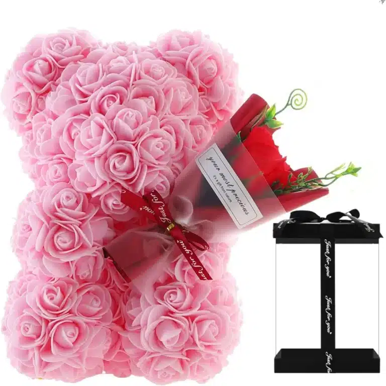 Ours en roses éternelles Saint Valentin avec bouquet 2