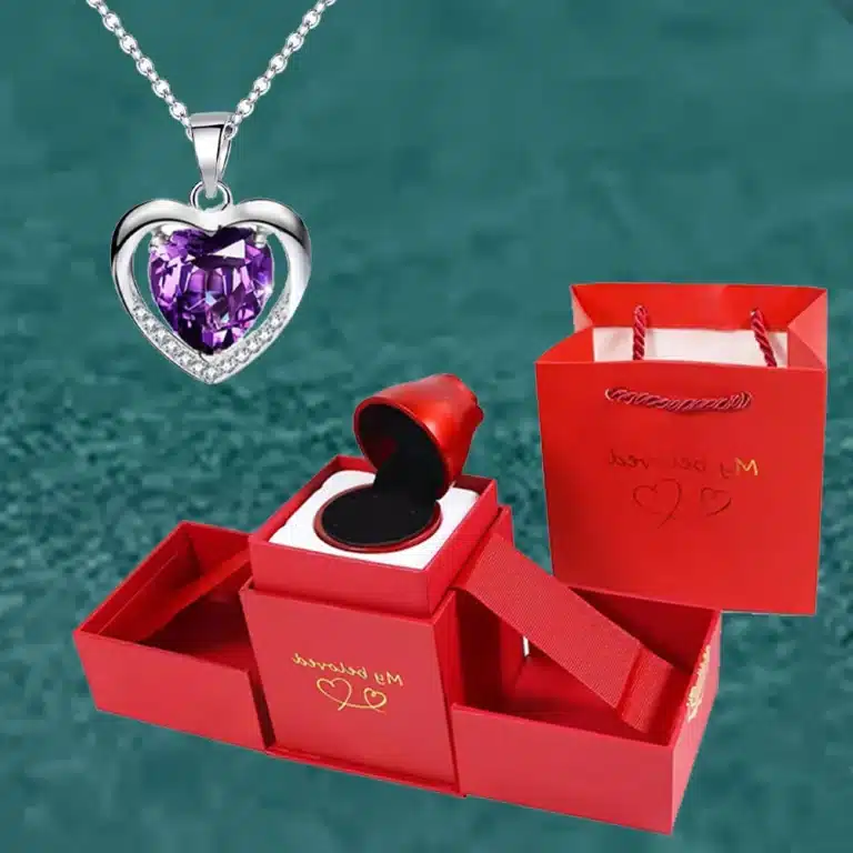 Boite bijoux rose éternelle collier coeur brillant 1