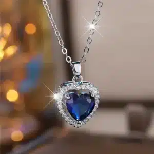 Collier femme cœur argent pierre couleur 1