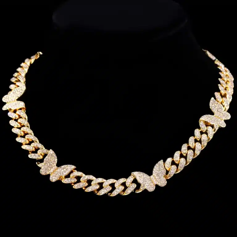 Collier femme grosse chaîne papillon brillant 6