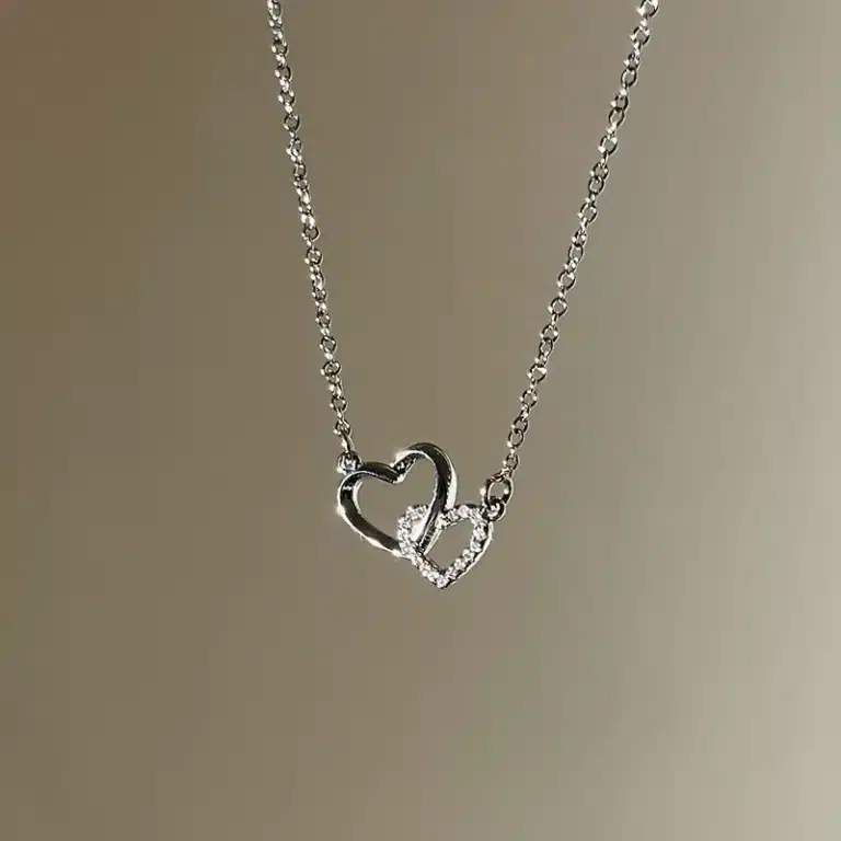 Collier femme breloque double coeurs 1