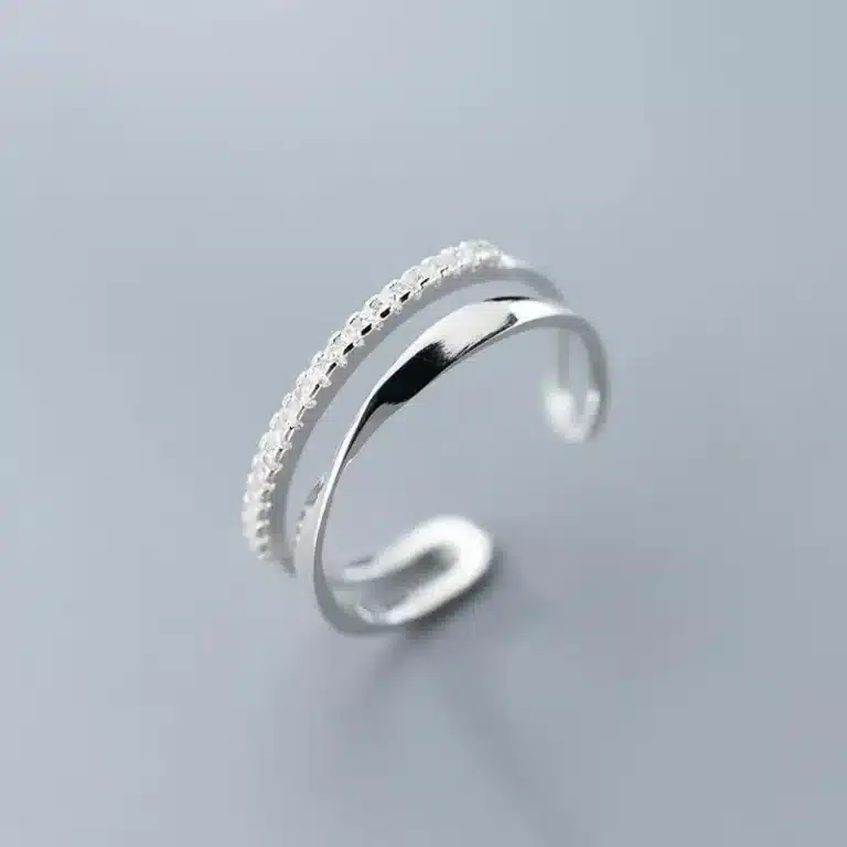 Bague femme double anneau lisse et brillant 1