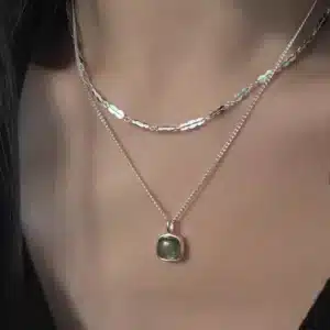Collier femme double chaines avec pierre 1
