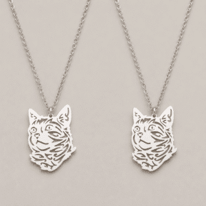 Collier couple chat rigolo argenté