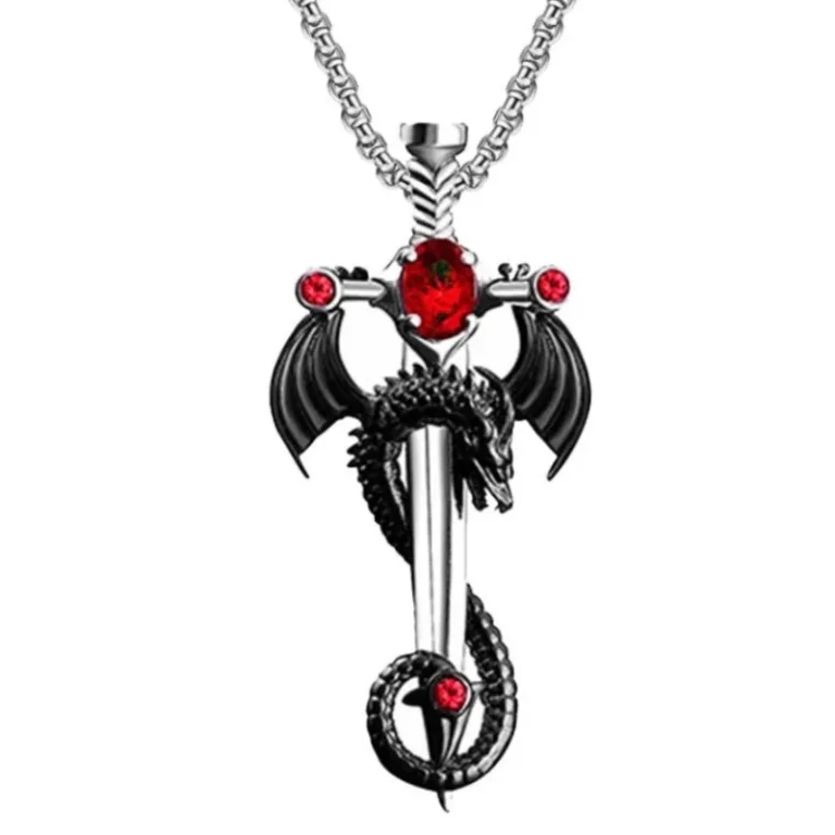 Collier couple gothique épée dragon 1