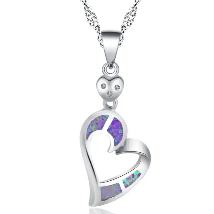 Collier femme coeur opale multicolore 8