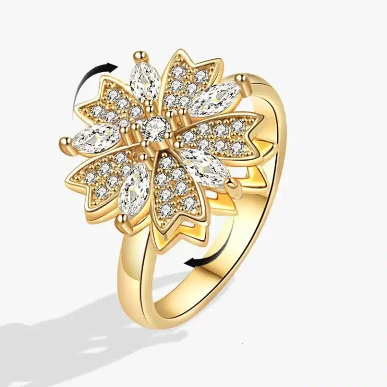 Bague femme anti stress fleur dorée brillante 2