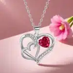Collier femme double cœur argent st valentin 1