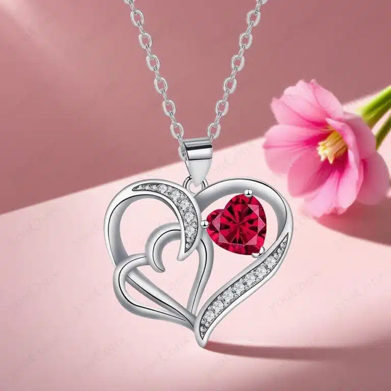Collier femme double cœur argent st valentin 1
