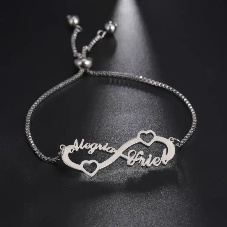 Bracelet femme infini prénoms cœurs 1