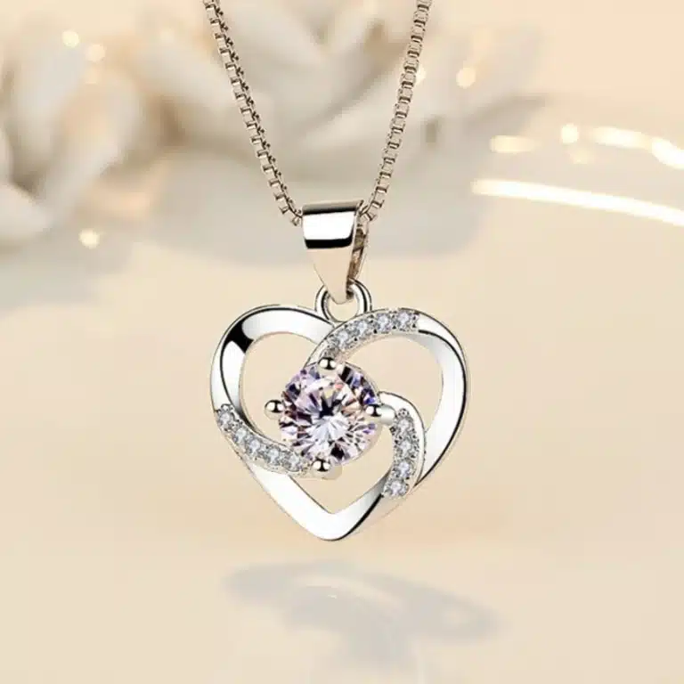 Collier femme coeur spirale brillante 1