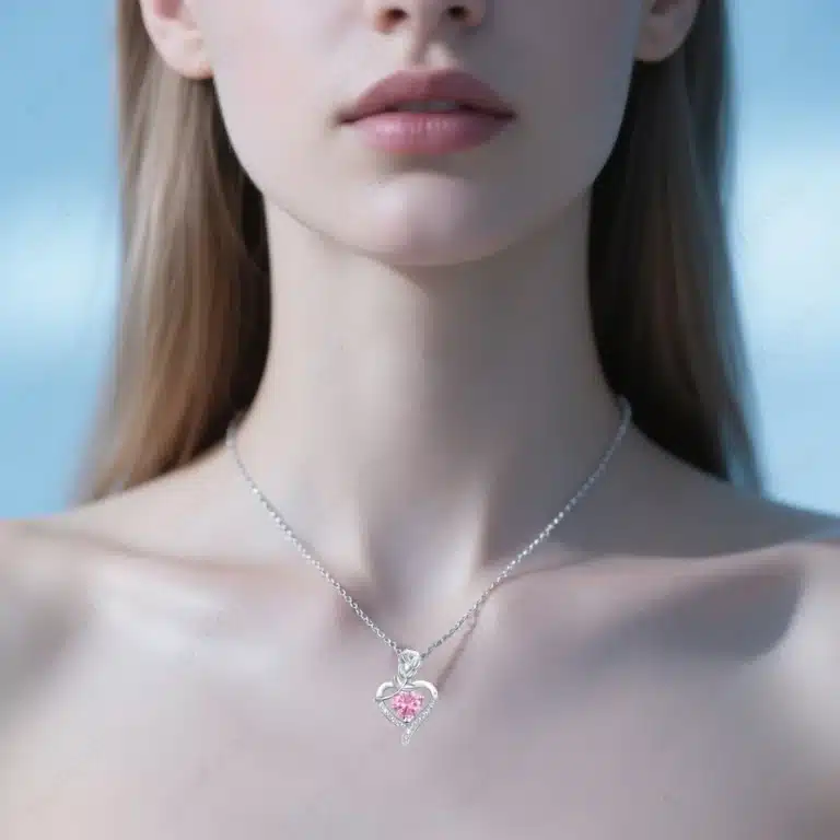Collier femme cœur fleur argent pierre couleur 2