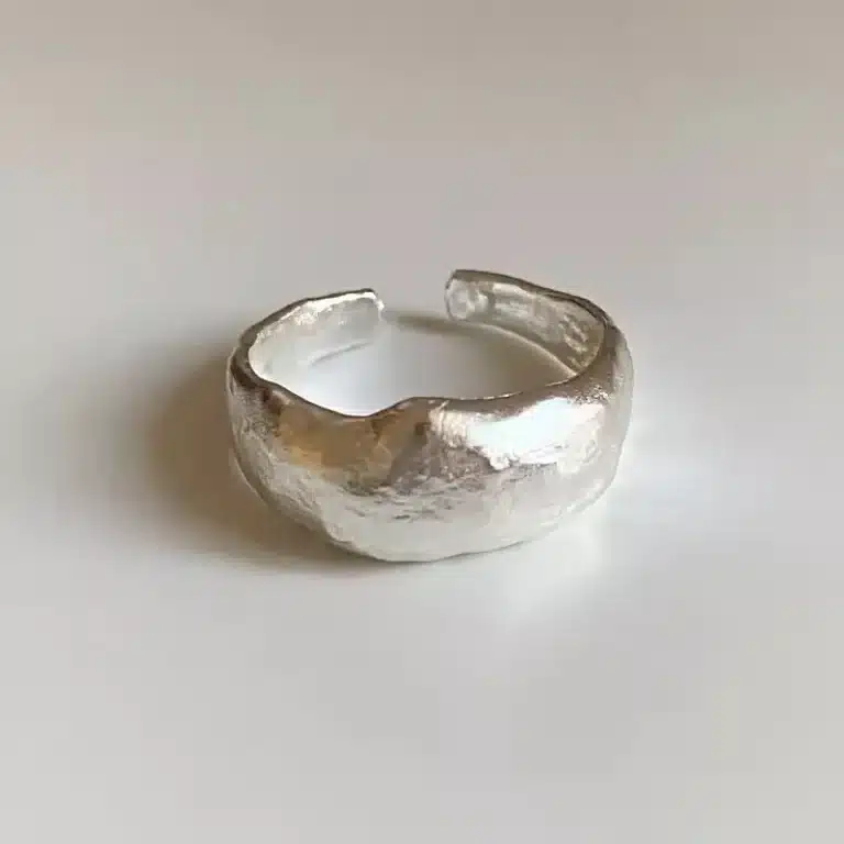 Bague femme épaisse texturée acier 1