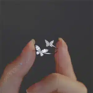 Bague femme double papillons brillants 1