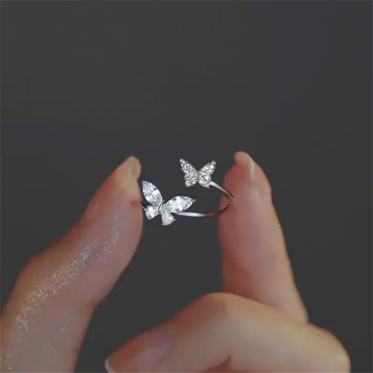 Bague femme double papillons brillants 1