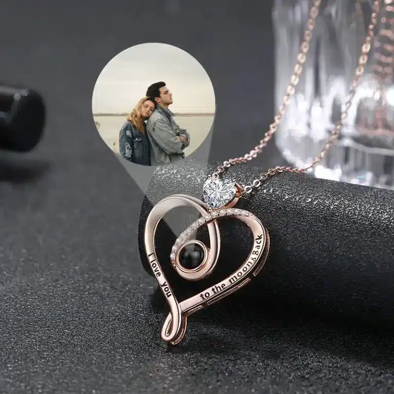 Collier femme photo projection coeur brillant 3