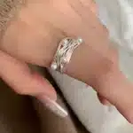 Bague femme style nid argent perles 1