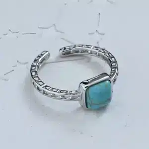 Bague femme argent ajouré pierre turquoise carrée 1