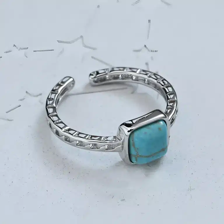 Bague femme argent ajouré pierre turquoise carrée 1