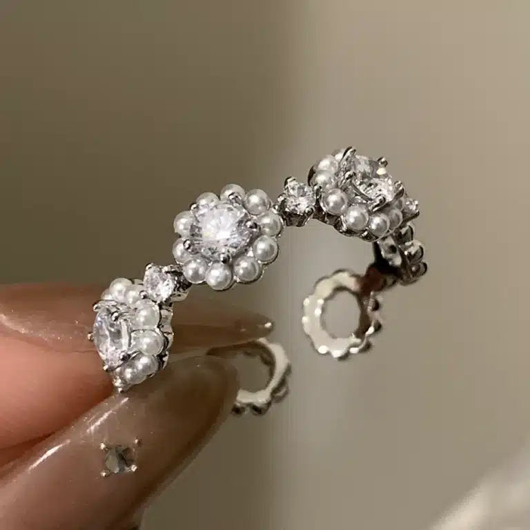 Bague femme couronne de fleurs perles 2