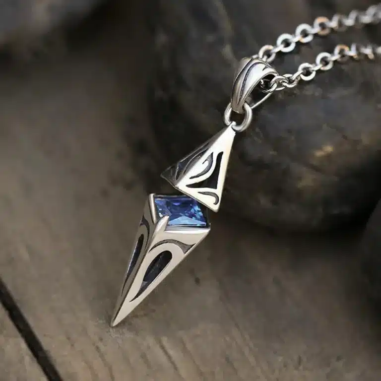 Collier homme pendentif tribal pierre bleue 1