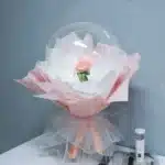 Bouquet rose éternelle sous bulle 8