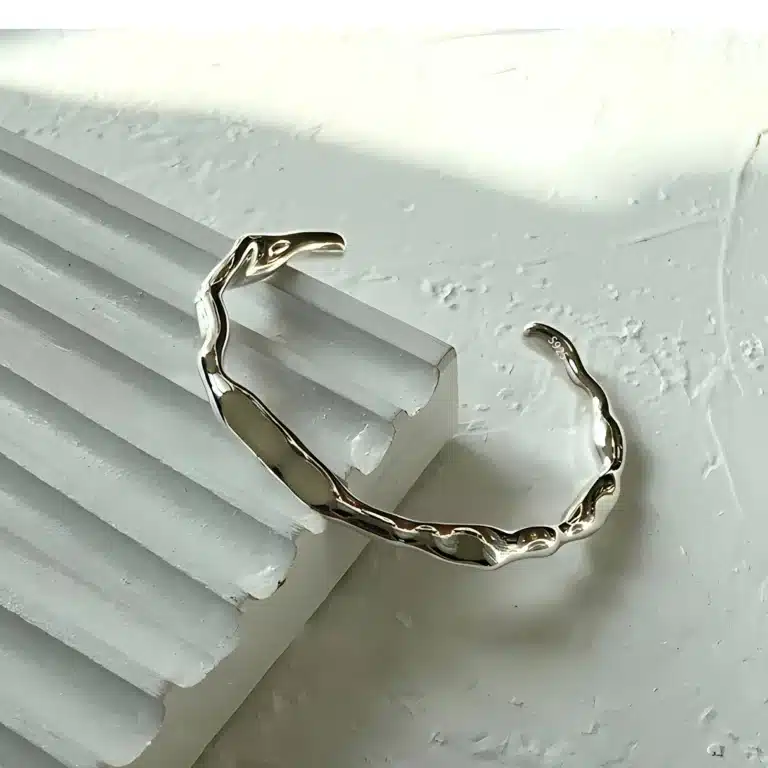 Bracelet jonc organique argent 1