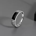 Bague femme réglable noir et argent 1