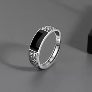 Bague femme réglable noir et argent 1