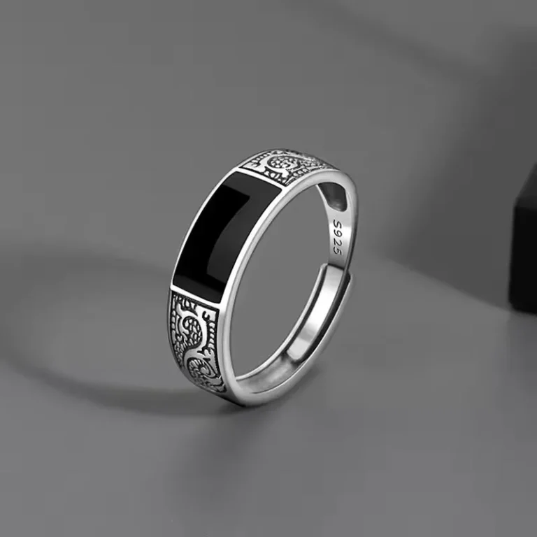 Bague femme réglable noir et argent 1