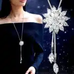Collier long femme sautoir grosse fleur brillante 1
