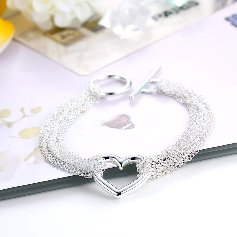 Bracelet femme cœur argent multi chaînes 1