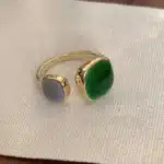 Bague femme design pierres bleu et verte 1