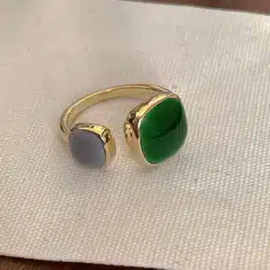Bague femme design pierres bleu et verte 1