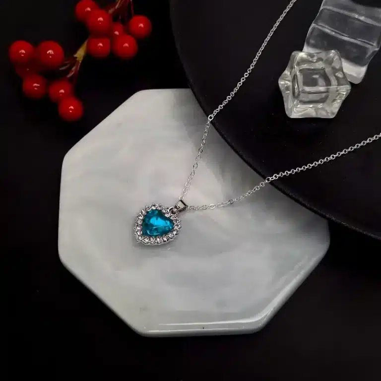 Collier femme coeur pierre colorée brillante 6