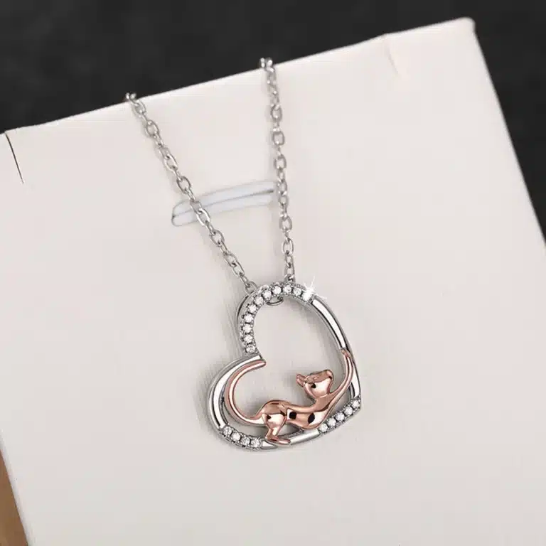 Collier femme coeur chat mignon 3